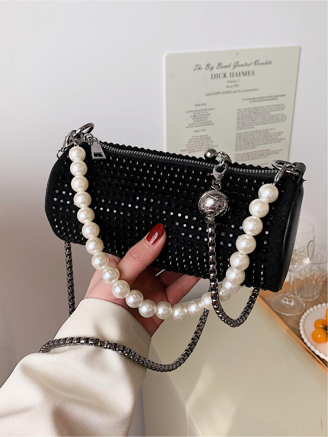 Elegant Rhinestone Design Handbag, Versatile Round Tube Bag, Simple Lady Shoulder Crossbody Bag, Stylish and Practical Accessory