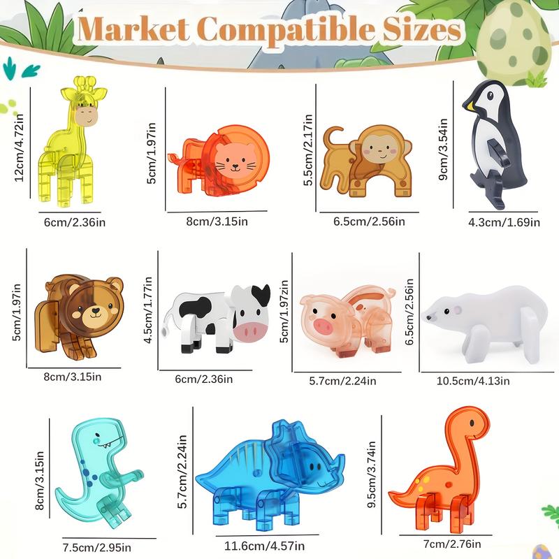 3D Animal Dinosaur Farm Creative Magnetic Blocks, Penguin Arctic Bear Magnet Tiles, Kids Toy Set, Best Gift for Boys & Girls