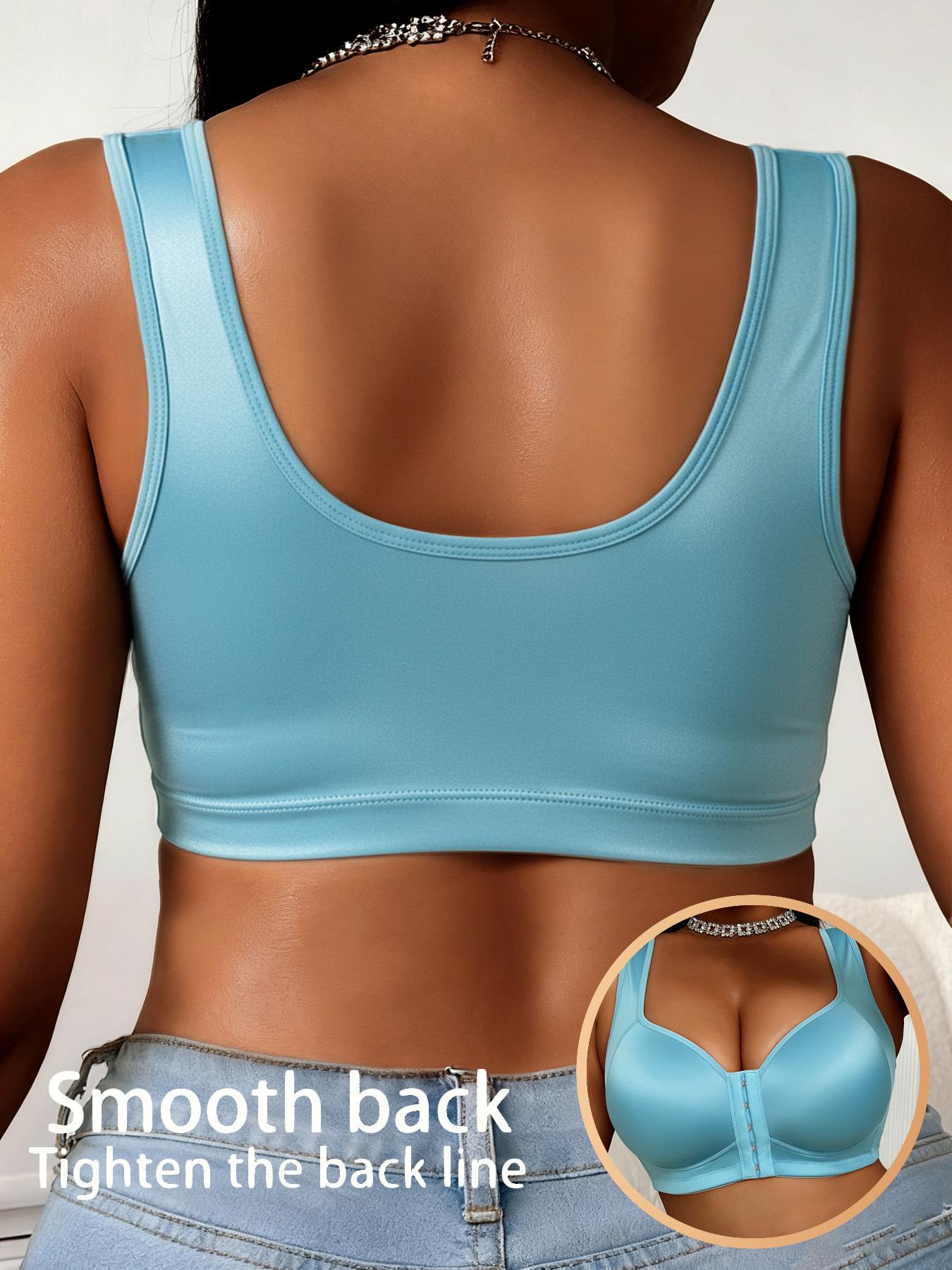 Women's Front Snap Closure Sports Bra, No Underwire Gathered Lift Anti-Sag Plus Size Bras, Smooth Fabric Comfortable Support