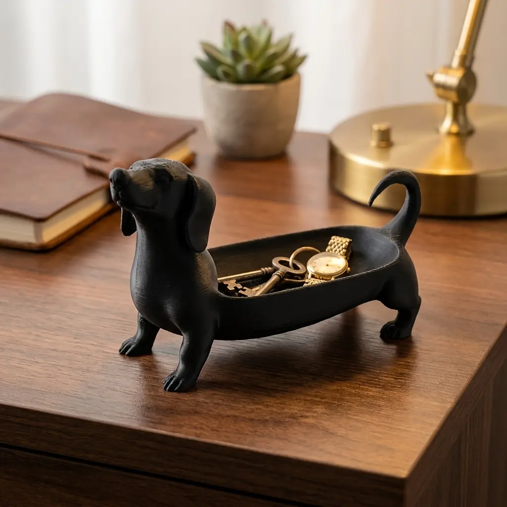 3D Printed Minimalist Dachshund Jewelry Tray, Vanity Ring and Watch Organizer Tray, Entryway Dachshund Key Tray, Bedroom Nightstand Phone and Glasses Storage Organizer, Creative Housewarming Gift, Popular Christmas Gift for Colleagues, Mother's Day