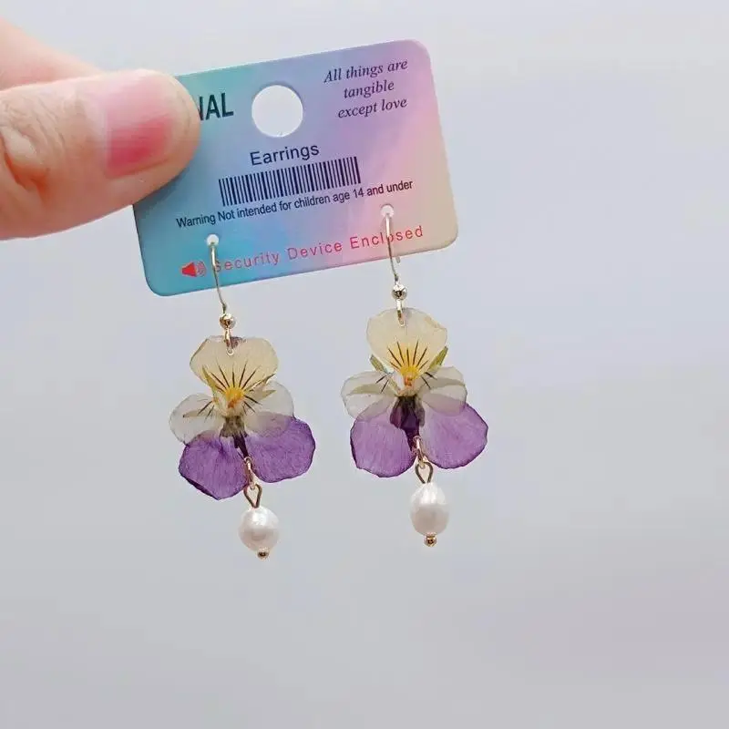 Unique Epoxy Resin Real Flower Earrings Handmaking Natural Pressed Flower Earring Statement Jewelry Wholesale Custom Packaging