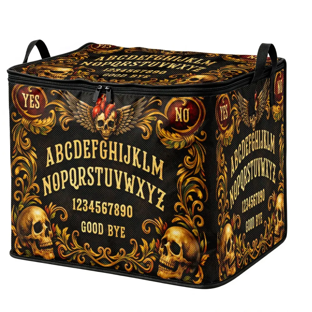Cute Halloween Pumpkin Ghost Reading Print Non-woven Storage Box, Foldable Fabric Organizer with Zipper and Handles, Dust-proof Storage Bin for Dolls, Clothes and Snacks for Home Bedrooms, Large Capacity Halloween Themed Fabric Storage Container for Girls