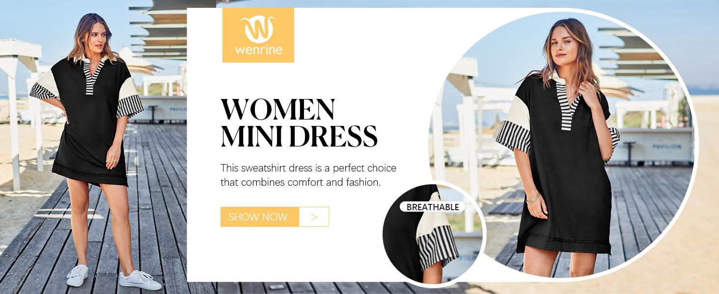 Wenrine Women's Polo V Neck T Shirt Dress Casual Summer Oversized Color Block Short Sleeve Sweatshirt Mini Dresses Wenrine Women's Polo V Neck T Shirt Dress Casual Summer Oversized Color Block Short Sleeve Sweatshirt Mini Dresses