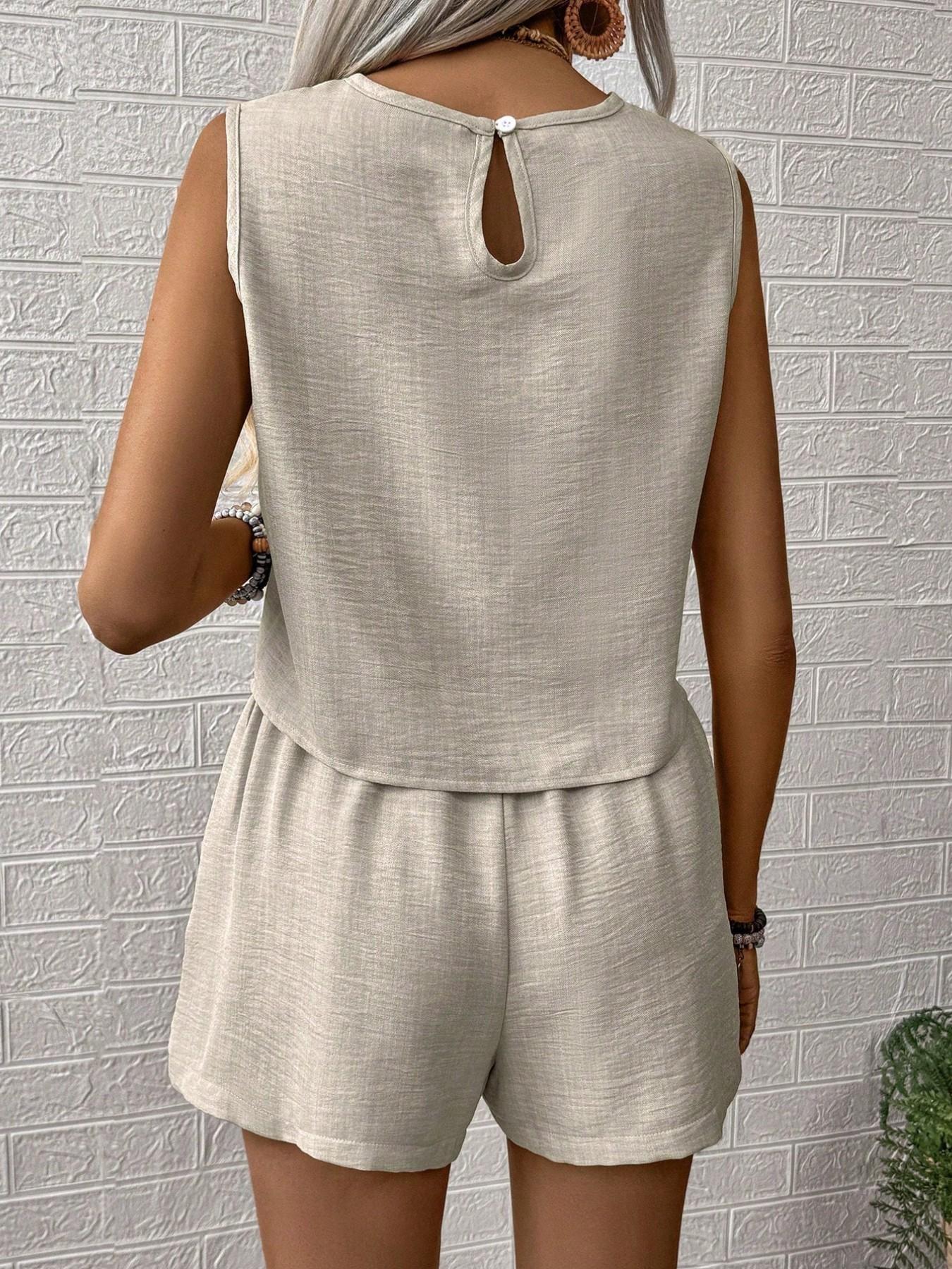 Women's 2-Piece Set, Casual V-Neck Sleeveless Top and Wide Leg Pants, Summer Loose Fit, Home Wear, Office, Vacation, All Seasons, Womenswear