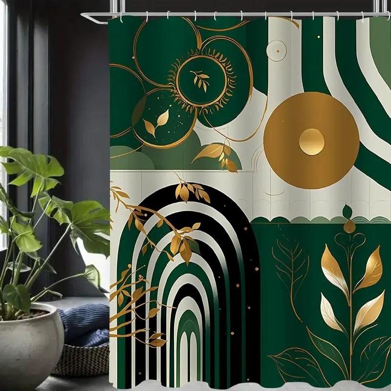 1/4pcs Abstract Pattern Bathroom Decor Set, 4 Countsset Including 1 Shower Curtain & 1 Bathroom Rug & 1 Toilet U-shape Mat & 1 Toilet Lid Cover Pad, Bathroom Restroom Decor Supplies, Home Goods, Shower Curtain Sets