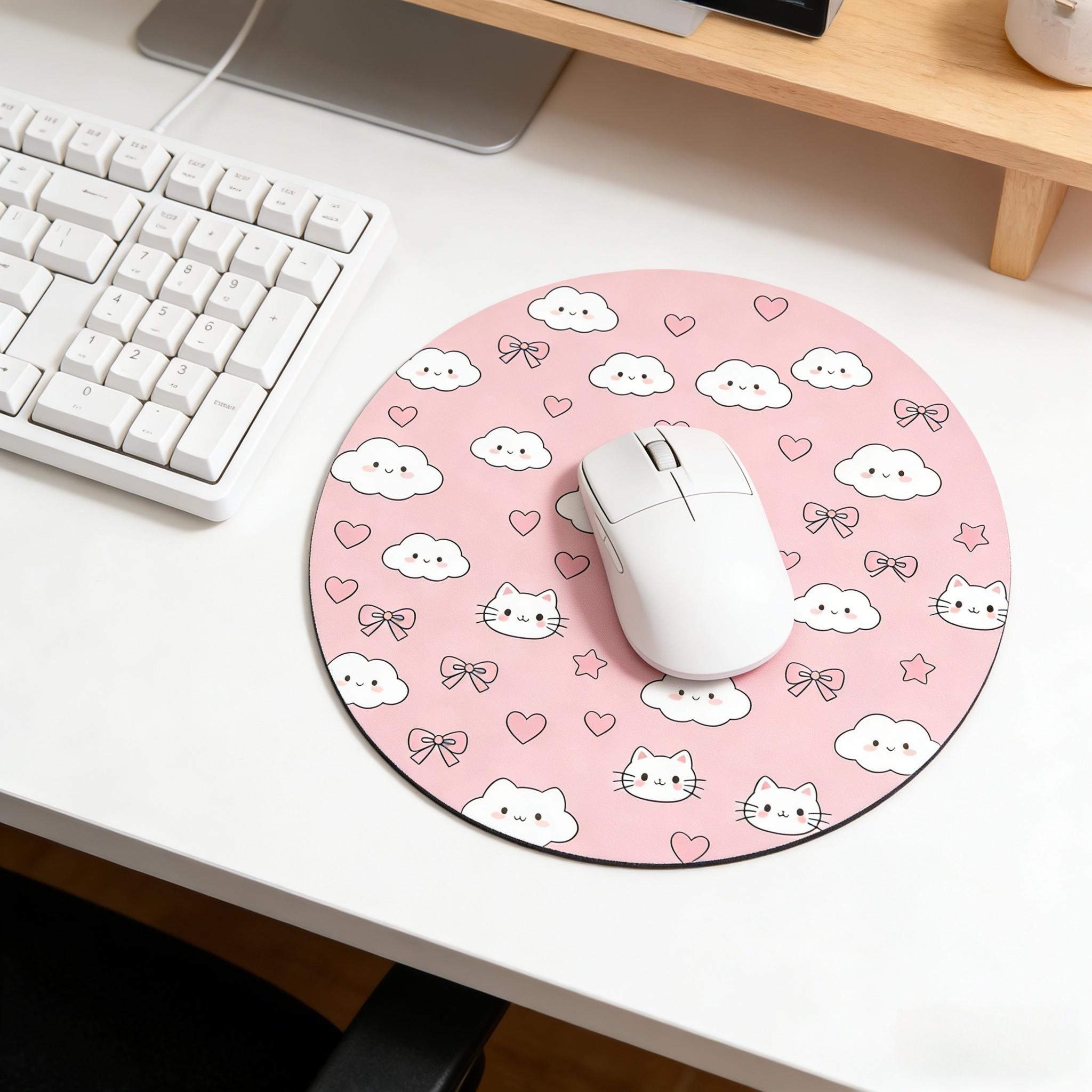 Fashion Cloud Round Mouse Pad, Anti-Slip Rubber Base, Gaming Mouse Pad, Office Desk Mat, Gift for Girls and Women, 7.87 Inches