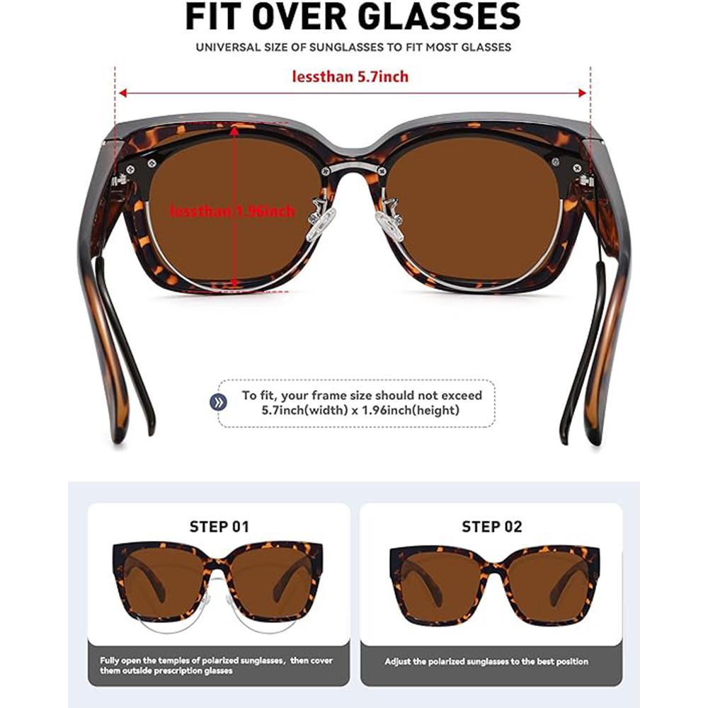 2Pcs Oversized Square Sunglasses for Women Men Frame Polarized UV400 Protection Stylish Comfortable Fit for Driving Fishing Cycling