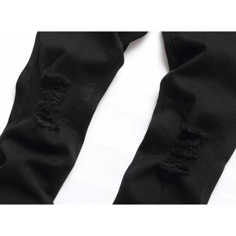 Boy's Embroidered Skinny Jeans Slim Fit Ripped Destroyed Distressed Fashion Denim Pants Black Jeans