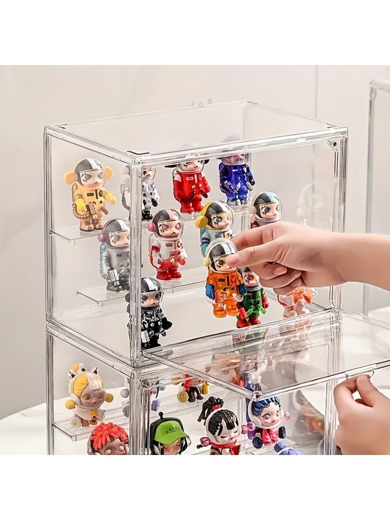 3-Tier Clear Plastic Display Case with Step & Magnetic Closure, Stackable Storage Box for Desktop Organization & Showcase