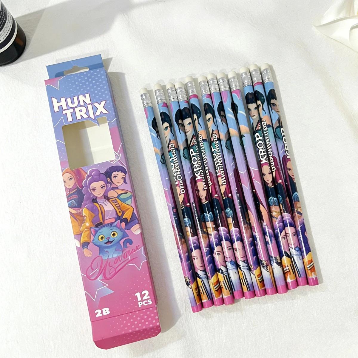 12Pcs/Set Witch Hunting Team Cartoon Pencils Cute Black Wood Pencils Festival Stationery Gift for Kids