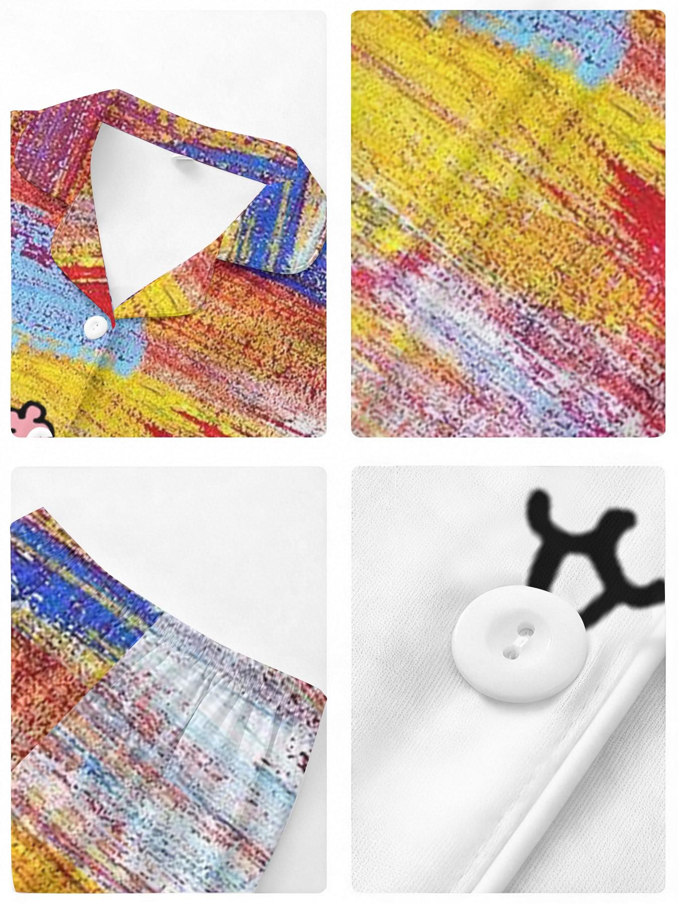 3D Chiikawa Parent-Children Pajamas, Vibrant Graffiti Style 3D Print, Comfort Home Wear for Mom and Daughter, Casual Slim Fit Sleepwear