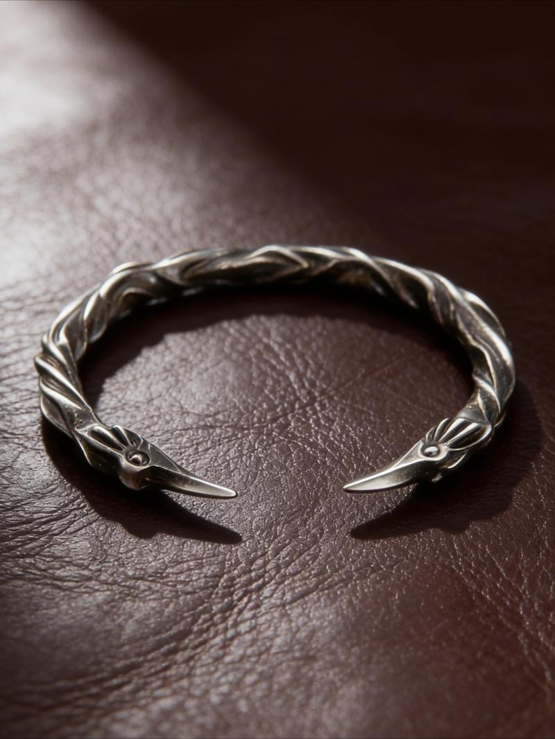 Vintage Gothic Dark Punk Crow Design Carved Open Bracelet, Trendy Punk Men's Party Style Bracelet, Unique Personality Accessory