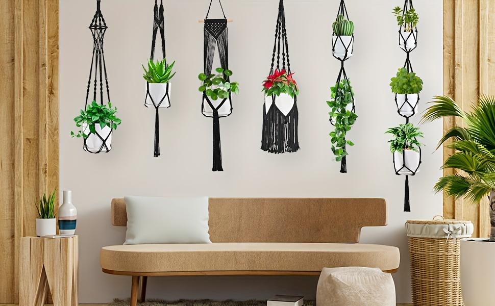 6-Pack Handmade Woven Plant Pot Hangers, Indoor And Outdoor Flower Pot Hanging Baskets, Handmade Woven Plant Hanging Stands, Suitable For Bohemian Home, Patio, And Garden Decoration (Plants And Flower Pots Not Included)