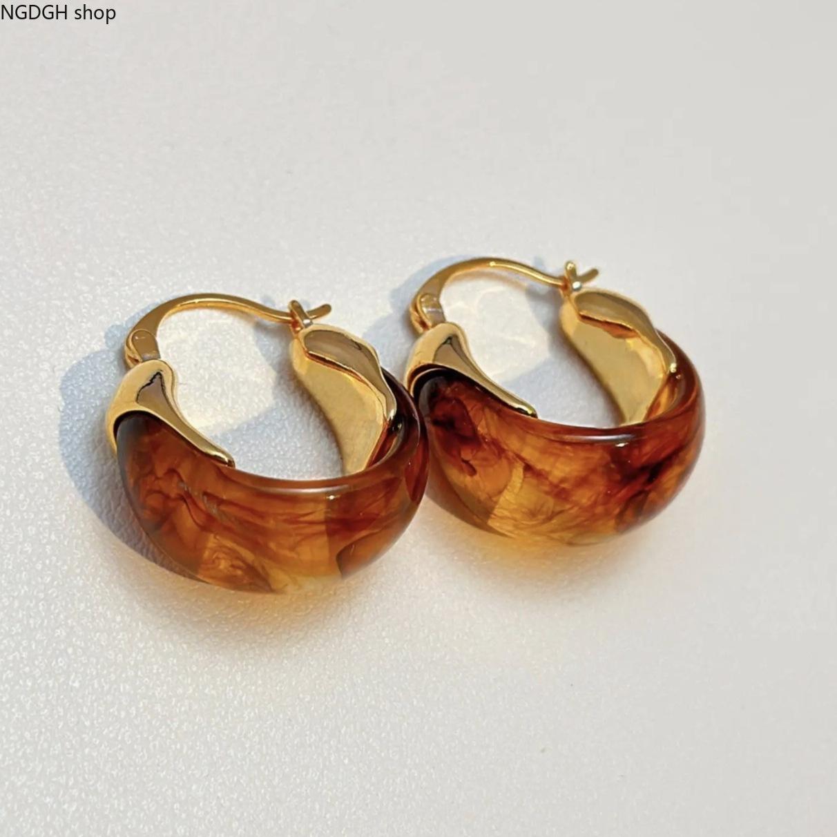 Women's Synthetic Tiger Eye Stone Fashion Earrings - Vintage Brown Marbled, Plain Minimalist Fashion Jewelry, Versatile Casual Accessory for Fall Sports & Outdoor Outfits, Single Pair