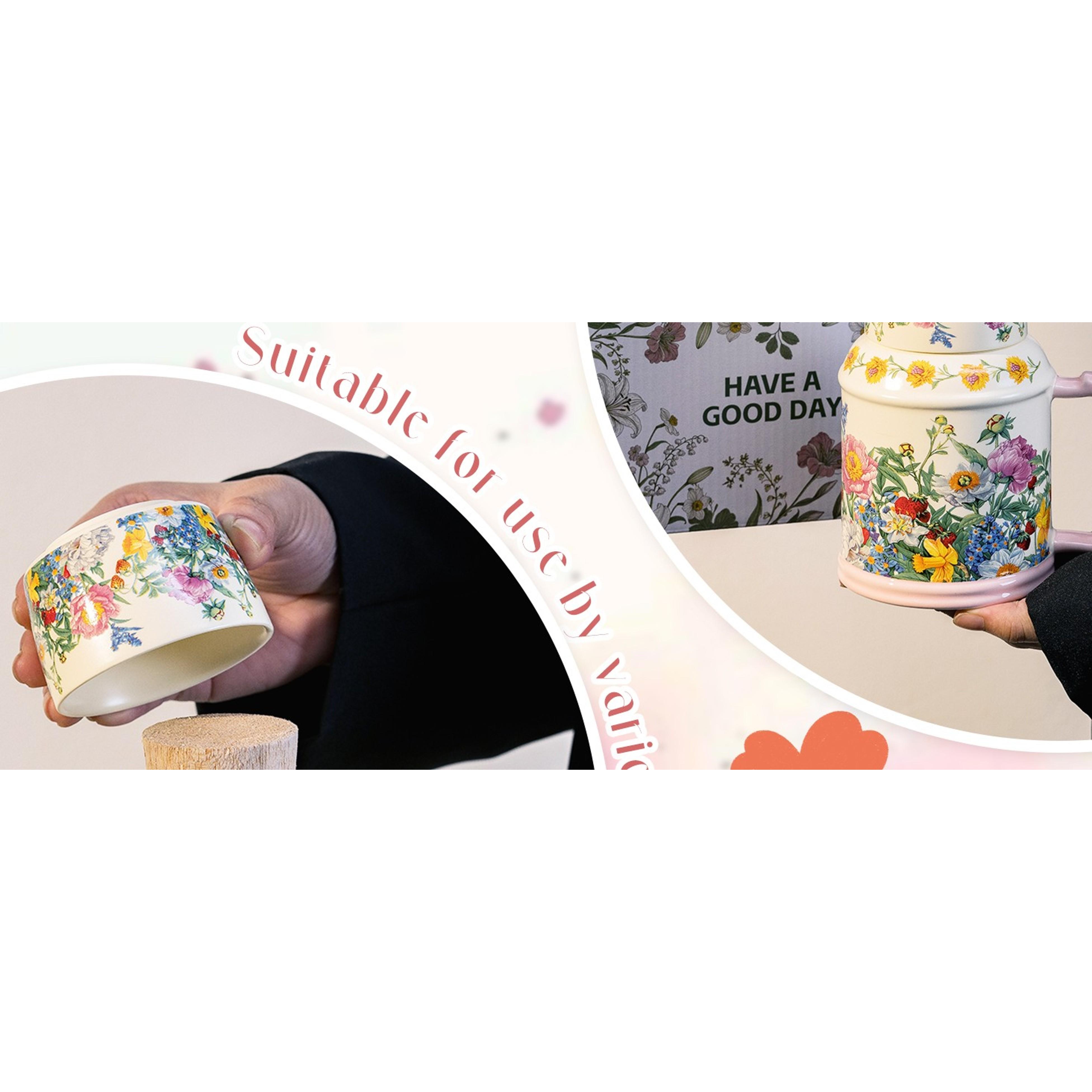 600ml Pink Floral Blooming Design Ceramic Porcelain Teapot - Premium Heat Retention Hot Water Tea Kettle with Handle for Daily Tea Making