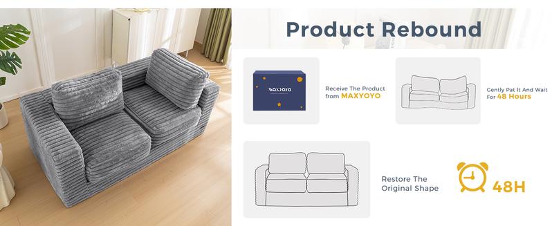 MAXYOYO Bean Bag Chair, Two-seat Bean Bag Sofa with Pillows and Armrests for Adults, Upholstered Loveseat Floor Sofa Couch Fluffy Chair Bean Bag Couch for Bedroom Living Room