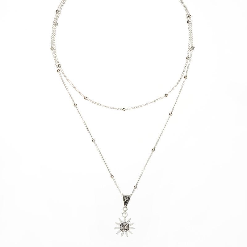 New style necklace - simple and retro sunflower pendant double-layered women's necklace for girls