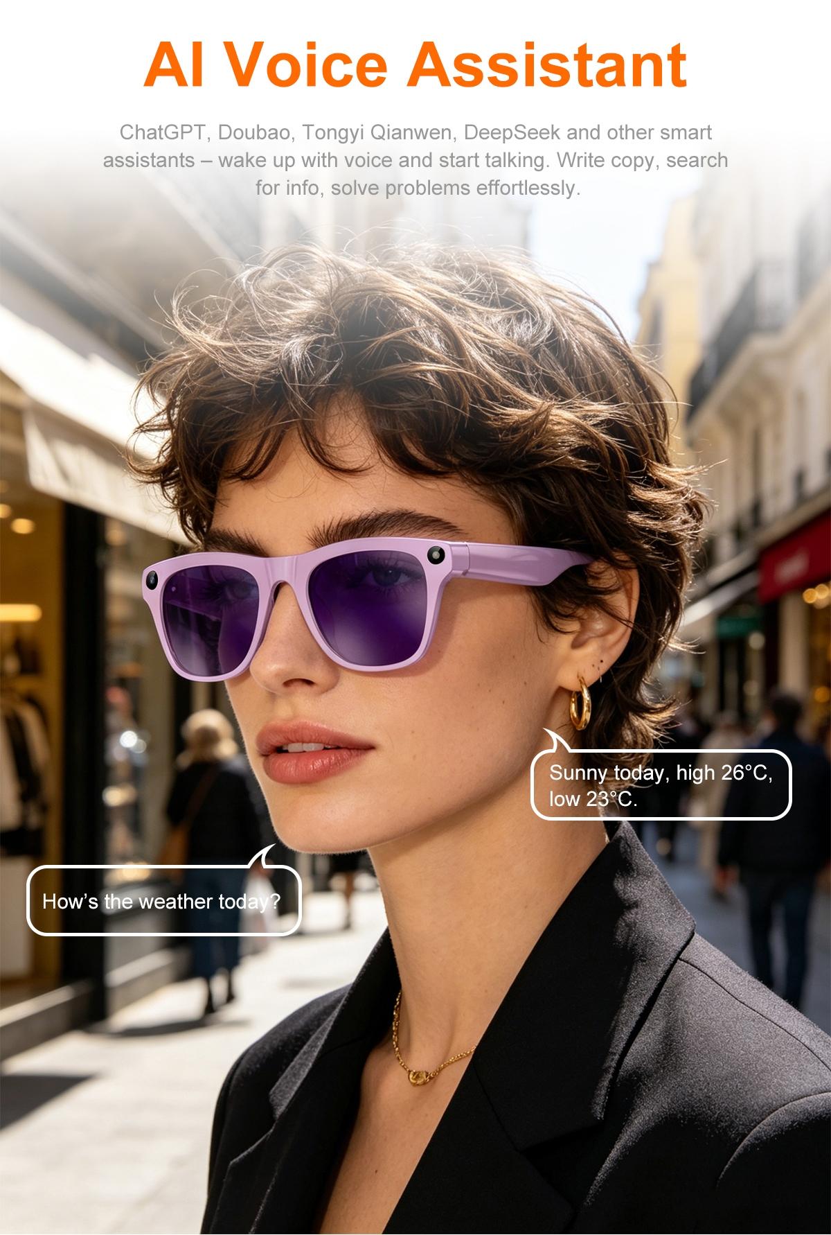 Smart Glasses with Camera for Sport,8MP Camera,One Click Audio Recording,First-Person Photo Video Shooting,Bluetooth Calling & Music Playback,AI Smart Translation and Simultaneous Interpretation ,WiFi Transfer, 290Mah Battery ,3Lenses Total