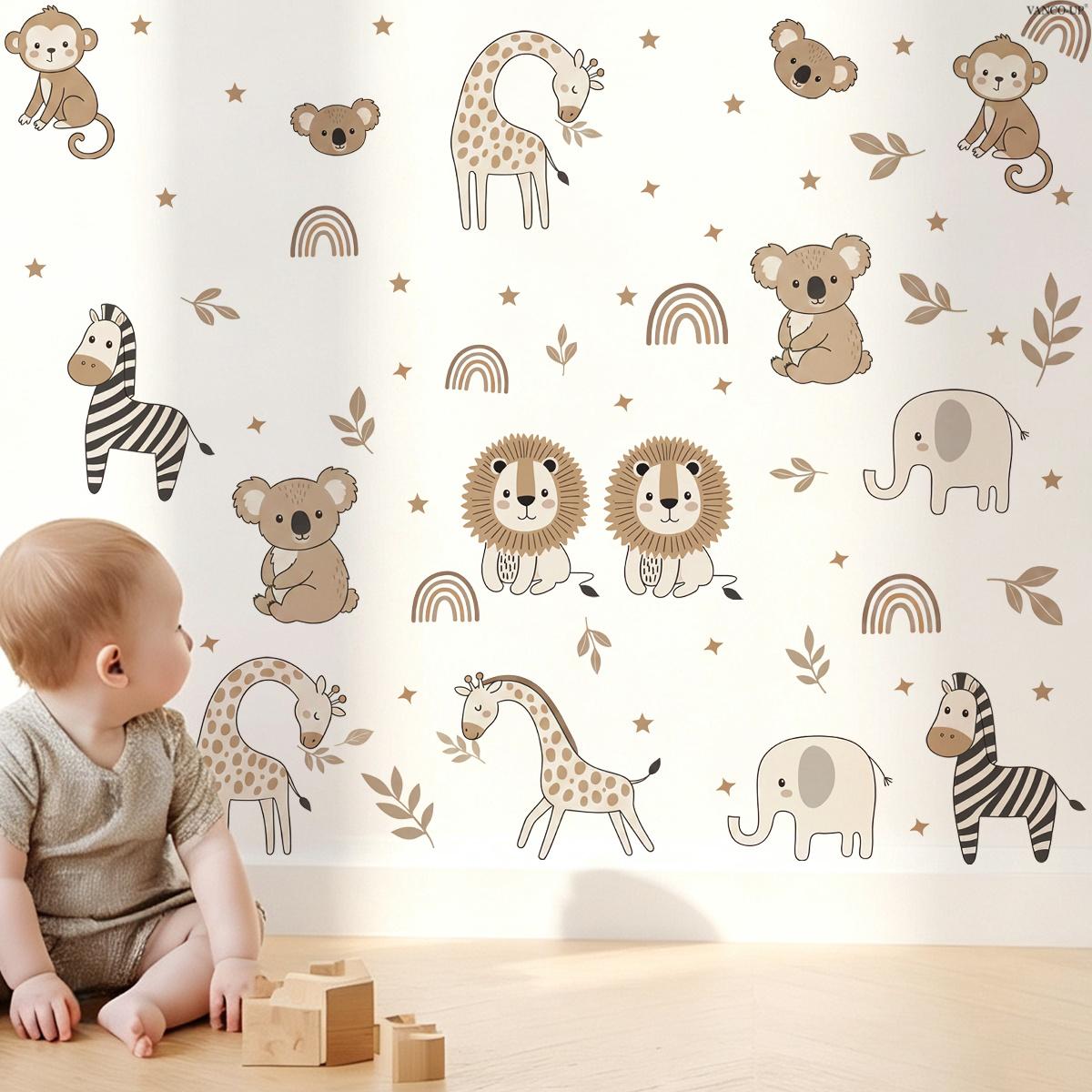 2Pcs Set (3060cm2pcs) Boho Jungle Animals Self-Adhesive Wall Stickers, Versatile Cute Home Wall Decals for Kids Room