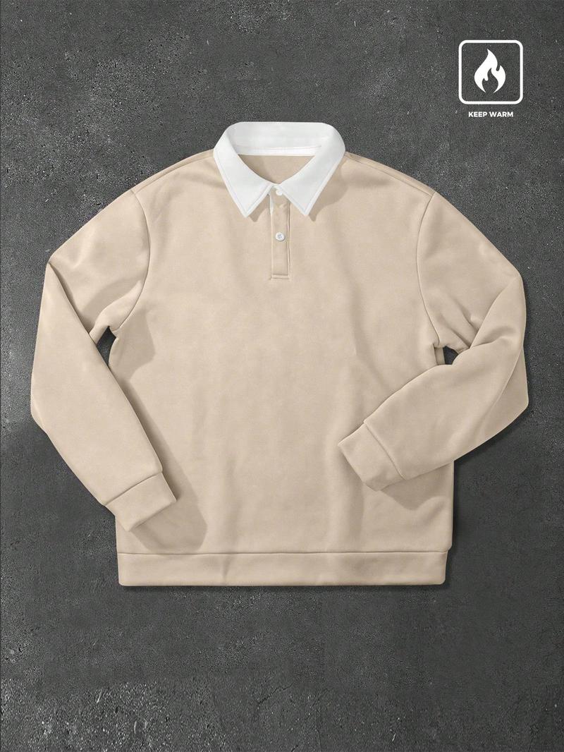 Men's Loose Fit Colorblock Collar Long Sleeve Polo Shirt, Casual Street Style, Fashionable Outdoor Sports Wear, All Seasons Men's Loose Fit Colorblock Collar Long Sleeve Polo Shirt, Casual Street Style, Fashionable Outdoor Sports Wear, All Seasons