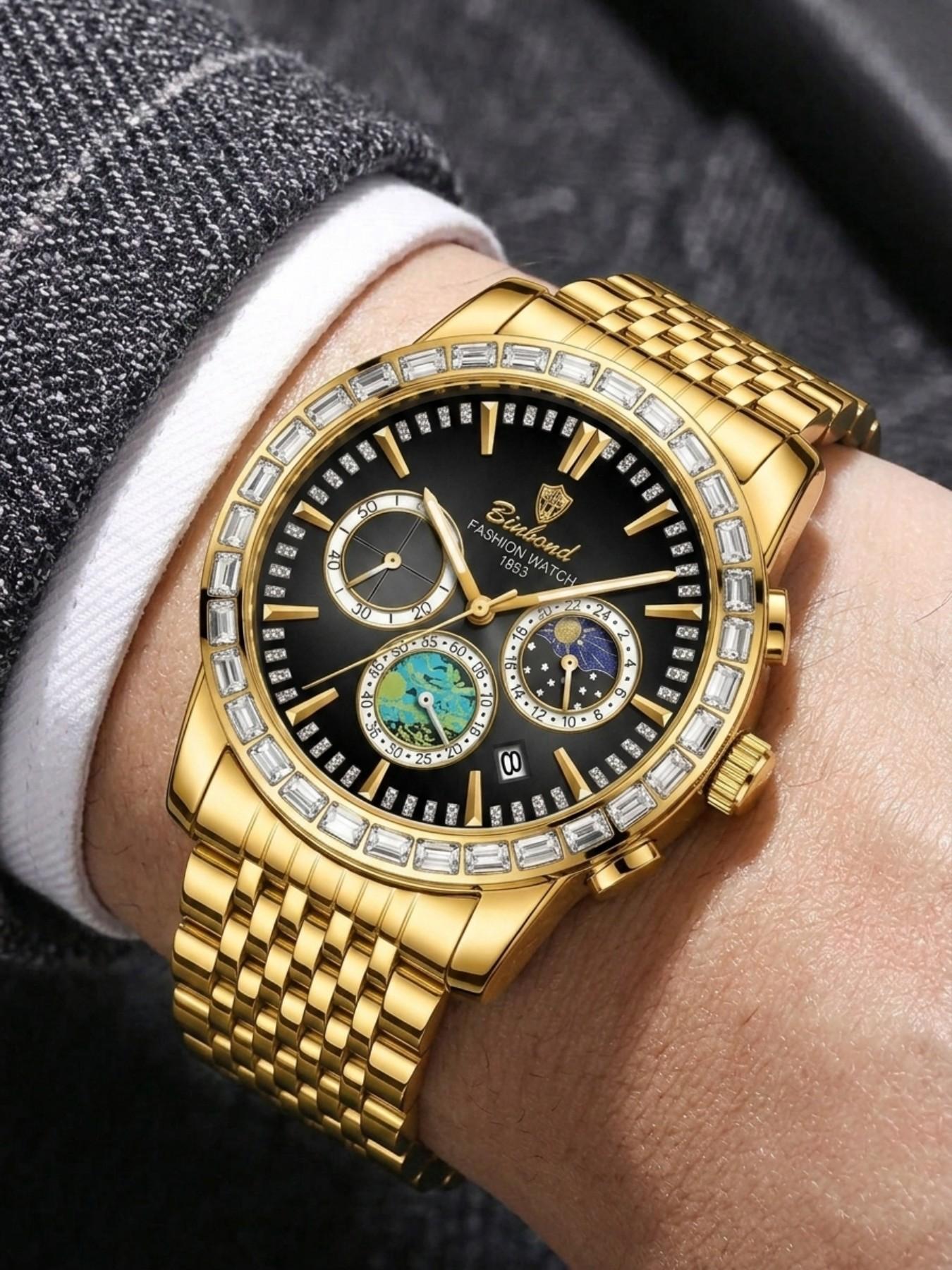 High-End Business Multifunctional Automatic Diamond-Studded Men's Quartz Watch, Elegant Style, Premium Timepiece