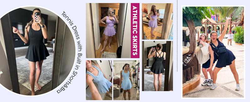 FISOEW Sleeveless 2-in-1 Athletic Tennis Golf Dress Underneath Workout Active Dresses with Built-in Shorts Activewear prom memorial day outfits waisttrainers sundress camels hiking athletic dress tennis dress