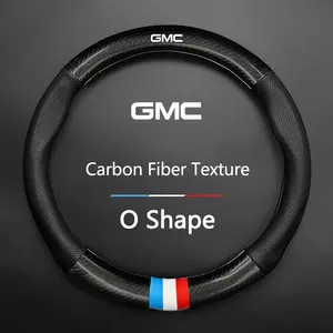 Carbon Fiber Leather Steering Wheel Antiskid Cover Protector, for Gmc Terrain Sierra 1500 Yukon Acadia Savana Hummer Granite H3 Jimmy