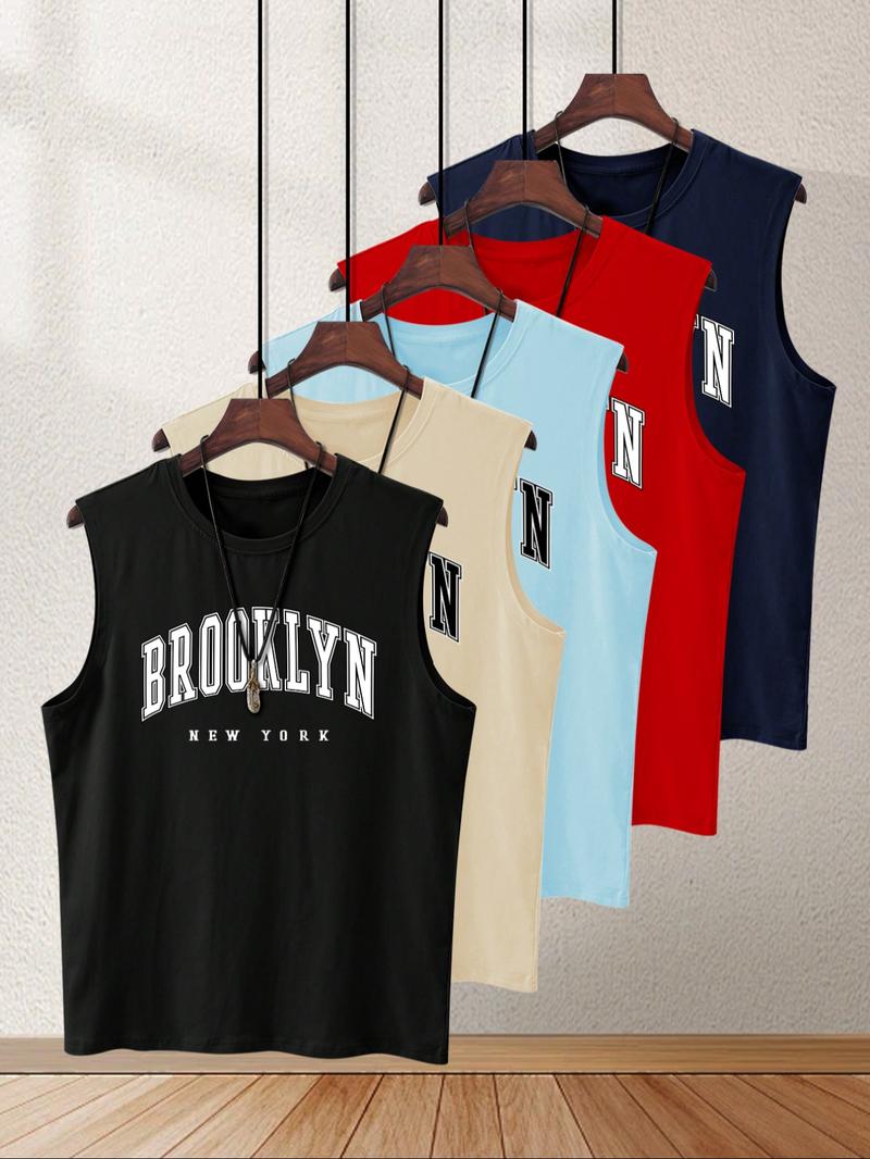 Men's Letter Print Tank Top, Regular Fit Casual Sleeveless Top for Summer, Men's Top for Gym Workout Running, Menswear, Stretch Tank Tops