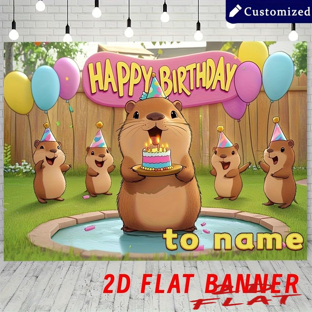 2D Flat, Customizable Capybara Birthday Party Backdrop Banner - Personalized DIY Wall Decoration with Cartoon Capybaras, Balloons & Cake Design, Durable Polyester Material, No Electricity Needed for Home Decor & Party Supplies, Capybara Gifts