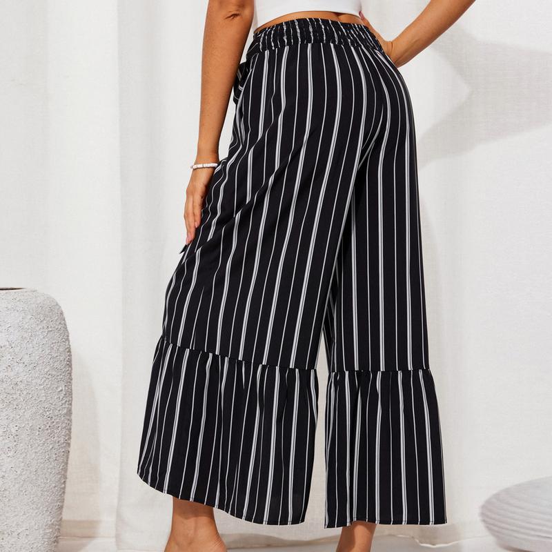 Grace Karin Women Elastic Waist Flared Pants Casual Vacation Full Length Bell-Bottoms