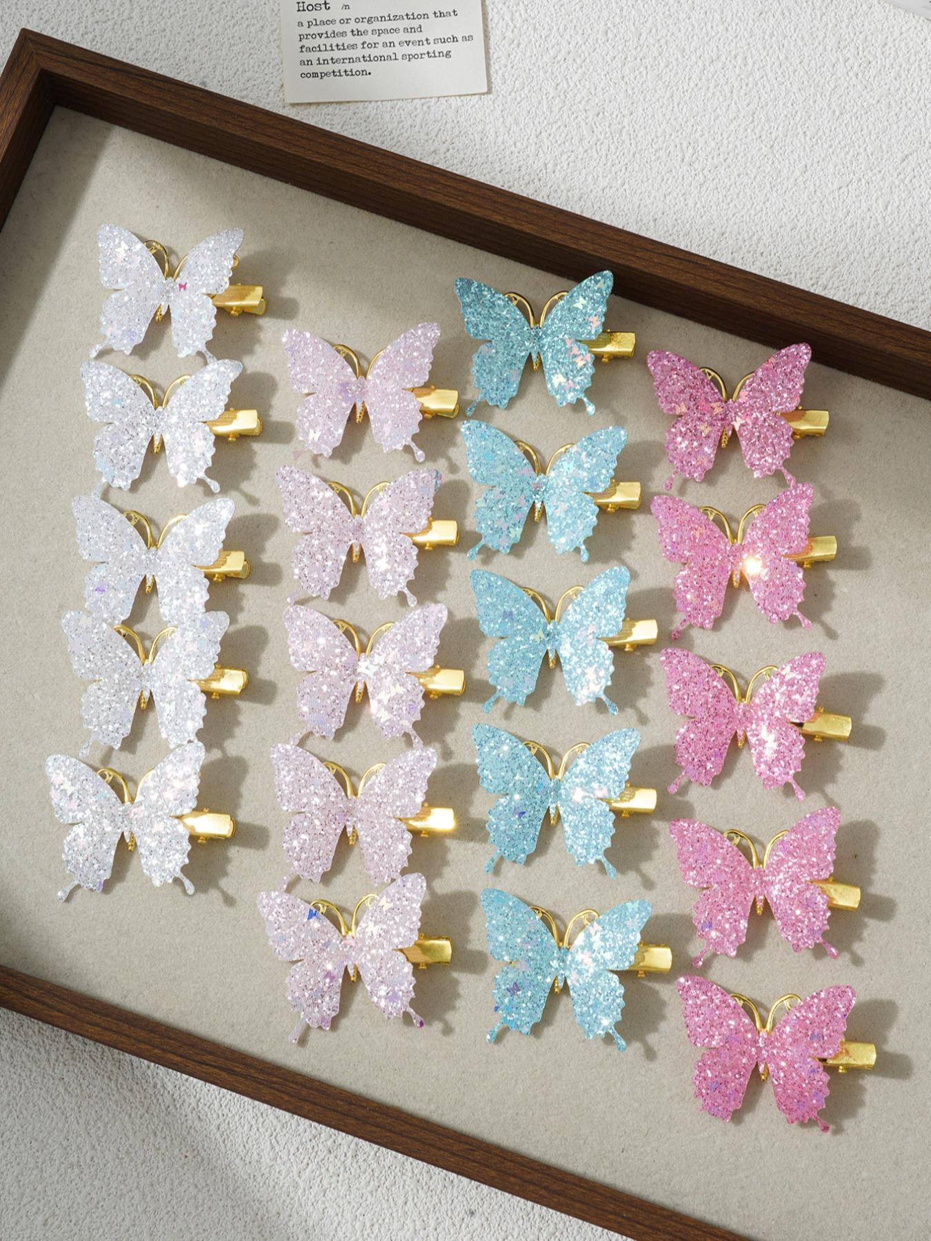 8pcs Mixed Color Glitter Butterfly Hair Clips, Cute Elegant Side Bang Clip, Suitable for Women Outing, Dating, Festival Wear