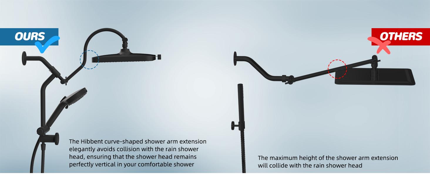 Hibbent Upgraded 5-spray 13'' Shower Head for Easy Reach, High Pressure Rainfall Showerhead Combo with 10-mode Handheld Spray, 12'' Extension Arm, 4-way Diverter, 71'' Hose, Showerhead Holder, Black