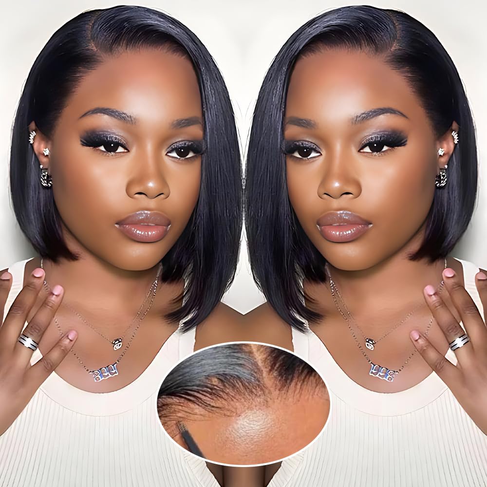 [West Kiss] Ready Go Pre Cut Glueless 7x5 Bob Wig Straight Human Hair Wig Pre Bleached Pre Plucked With Baby Hair