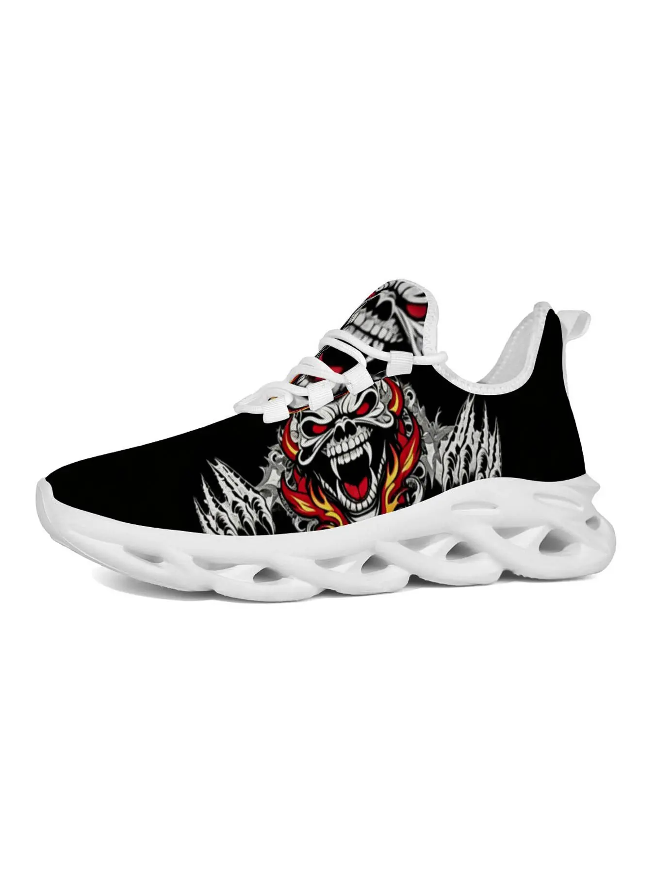 Men's Flame Skull Print Casual Sports Shoes, Dark Streetwear Punk Gothic Style, Hollow Out Thick Sole, Trendy Youth Rock Motorcycle Lovers