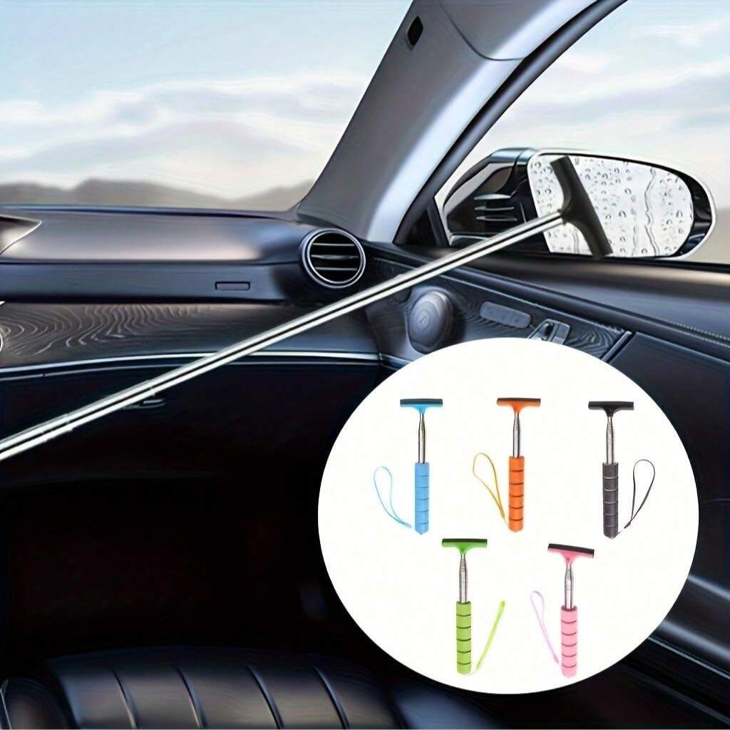 2 Counts Windshield Cleaner Tools, Car Cleaning Kit, Car Squeegee for Windshield with Extendable Handle & Reusable Microfiber Pad, Side Mirror Squeegee, Rear View Mirror Accessories for Rainy and Foggy Weather, Car Detailing Accessories
