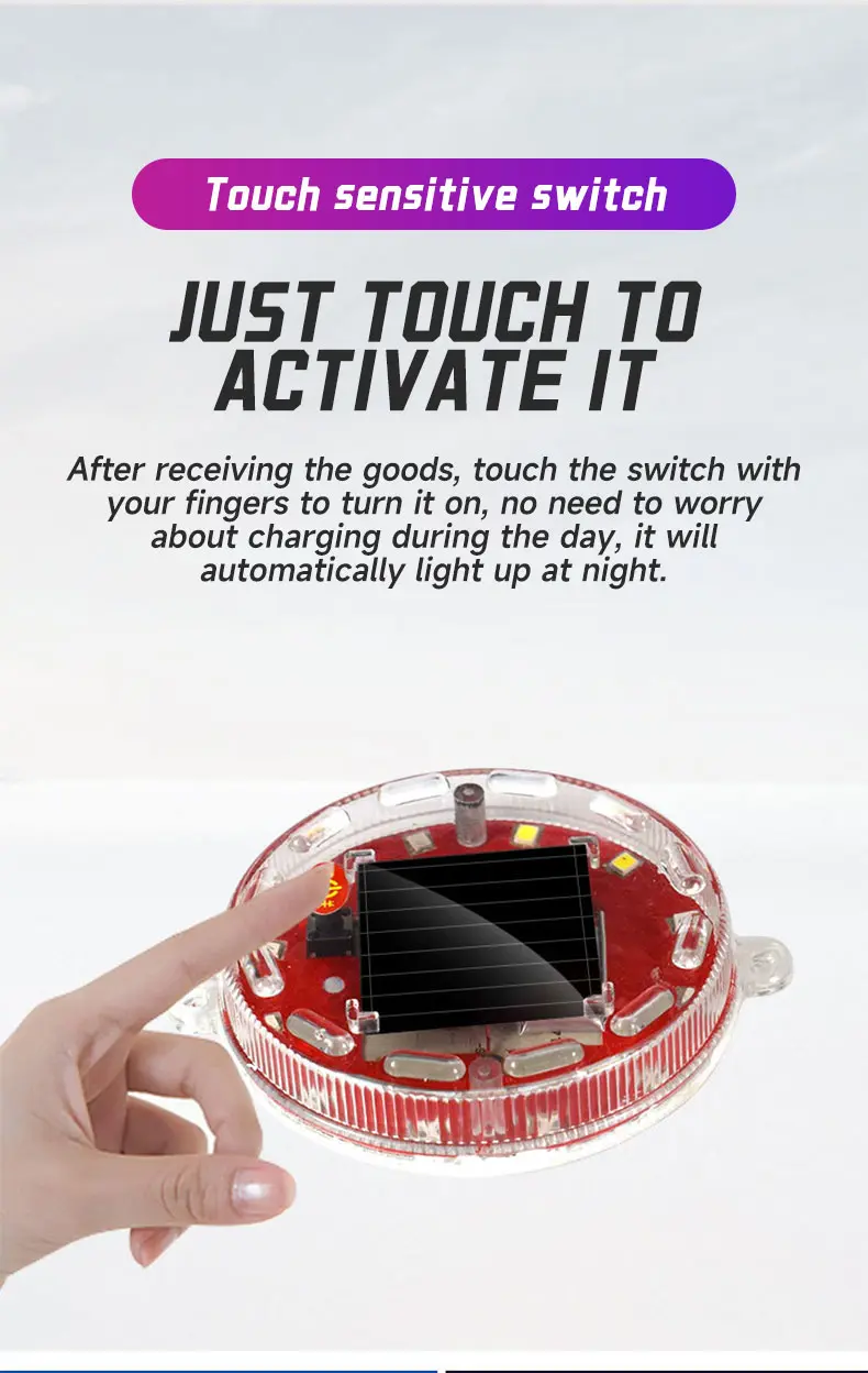 Solar-Powered Strobe Warning Light | Touch Control, Auto Light-Sensing, Strong Magnetic Mount, IP68 Waterproof, Multi-Color Flashing Safety Beacon for Vehicles