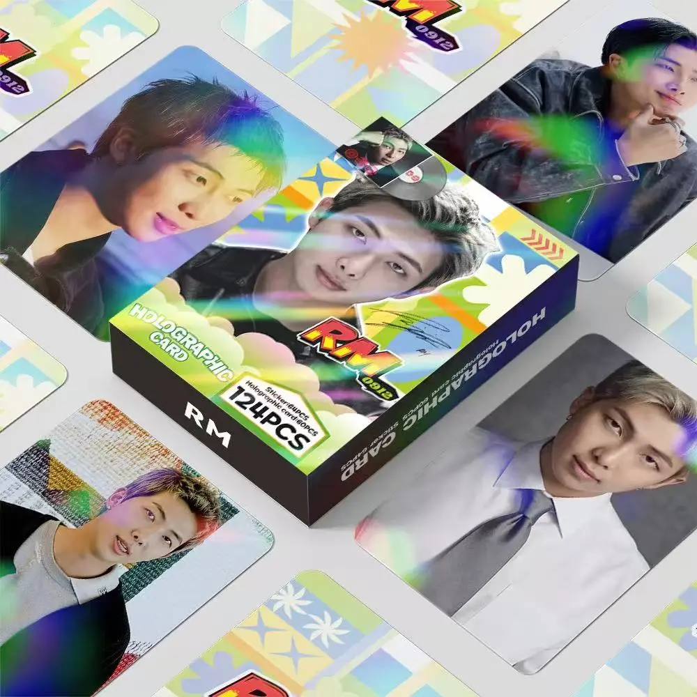 124PCS RM ARIRANG Holographic Cards, KPOP Idol Merchandise, LOMO Cards & Stickers, 60pcs LOMO Cards + 64pcs Stickers, Collectible Photo Cards, Birthday Gift, Halloween Gift