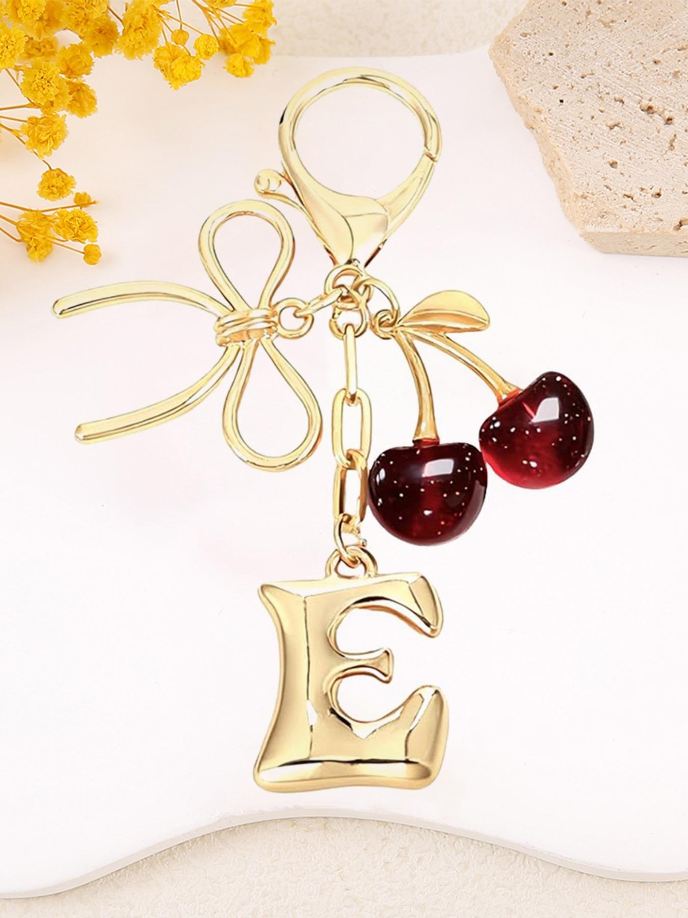 Women's Cherry Bow Letter Pendant Keychain, Casual Style Wallet, Handbag and Backpack Accessory, Car Keychain for Students