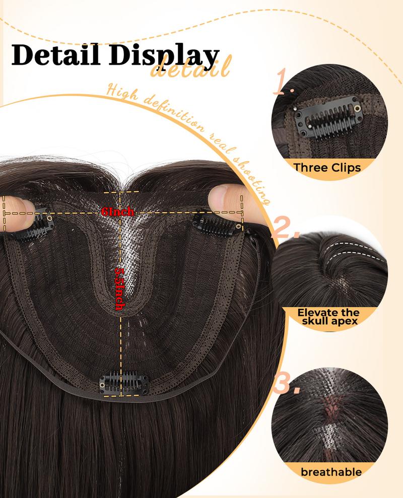 【ORSUNCER HAIR] Dark Brown Hair Toppers for Women with Thinning 3D 360° Cover Clip in Wispy Bangs Upgraded Adjustable Bandage 18 Inch Long Layered