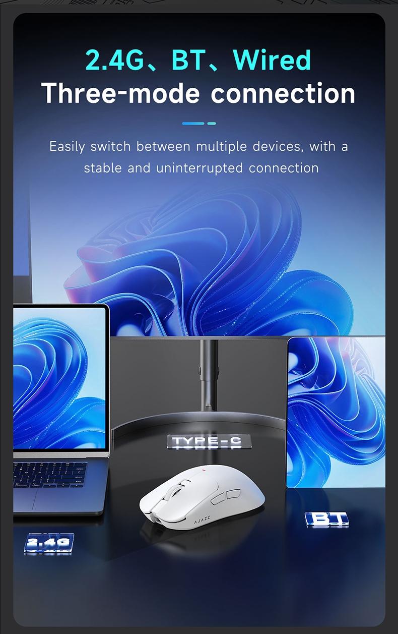 Mage Aj200 Nl Ai Mc Three-Mode Wireless Ai Mouse, Lithium Polymer Battery, Bluetooth-compatible Connectivity, Ergonomic Design, USB-C Charging