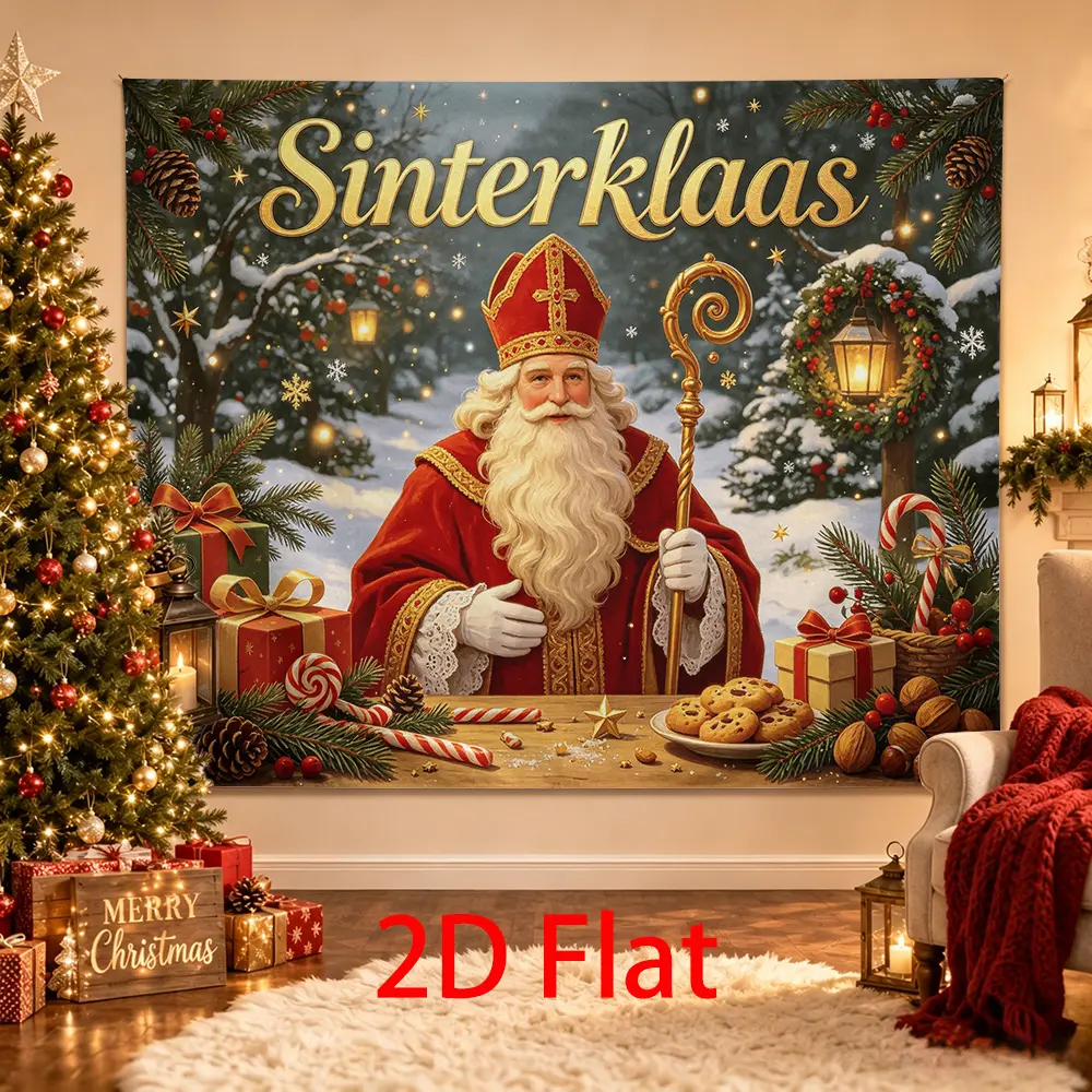 Sinterklaas Backdrop, Saint Nicholas Day Winter Snow Gifts Cookies Candy Cane Holiday Party Photo Background