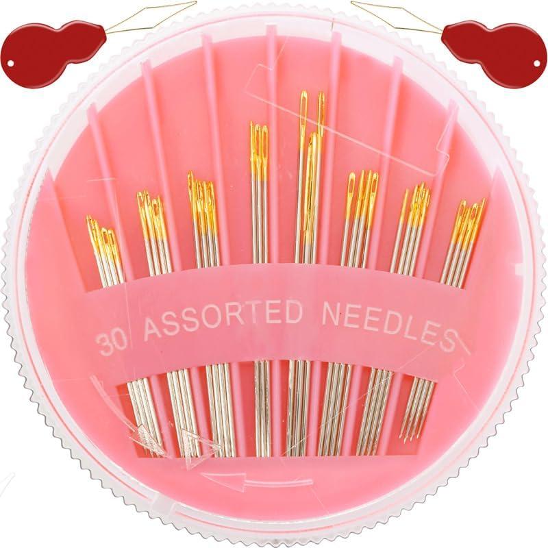 30Pack  Sewing  for Hand Sewing Repair, 6 Sizes   with 2 Threaders, Hand Sewing , Large Eye Stitching , Embroidery , Sewing