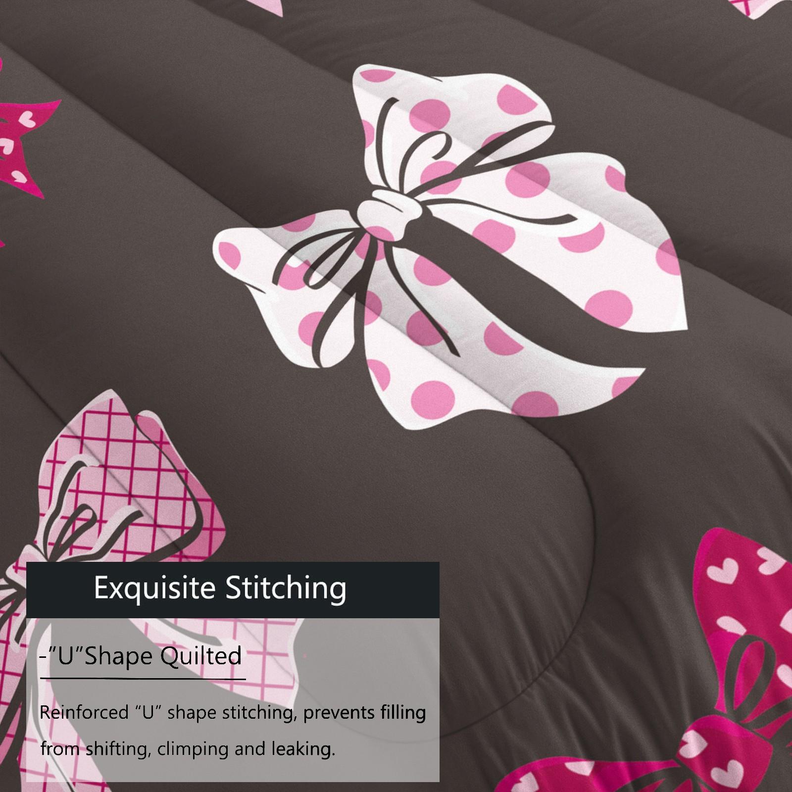 2/3 Pcs Coquette Pink Bow Print Comforter Set, Cute Y2K Aesthetic Bedding Set, Soft Warm Breathable & Fade Resistant Digital Print, Ideal for Girls Bedroom Dorm Guest Room Decor, All Season Use - Without Pillow Insert