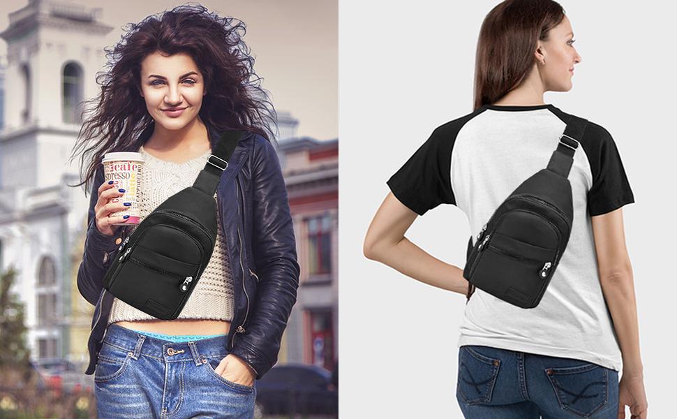 Banelu Small Sling Backpack Crossbody Sling Bag for Women Men, Chest Bag Daypack Fanny Pack Cross Body Bag for Outdoors Hiking Traveling - Black