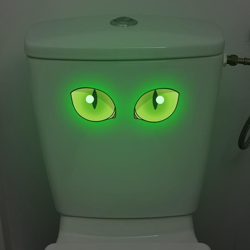 2pcs Creative Night Light Eye Bathroom Toilet Stickers, Waterproof Wall Decals, Holiday Decor, Seasonal Home Decoration, One-Time Use