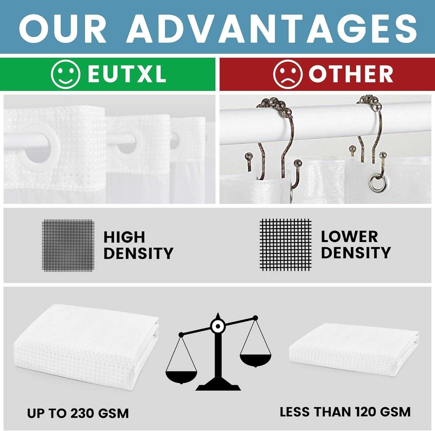 Double Layer Large Ring Waffle Bath Curtain, Waterproof Anti-Mold Shower Divider, Dry Wet Separation, Bathroom Privacy Screen