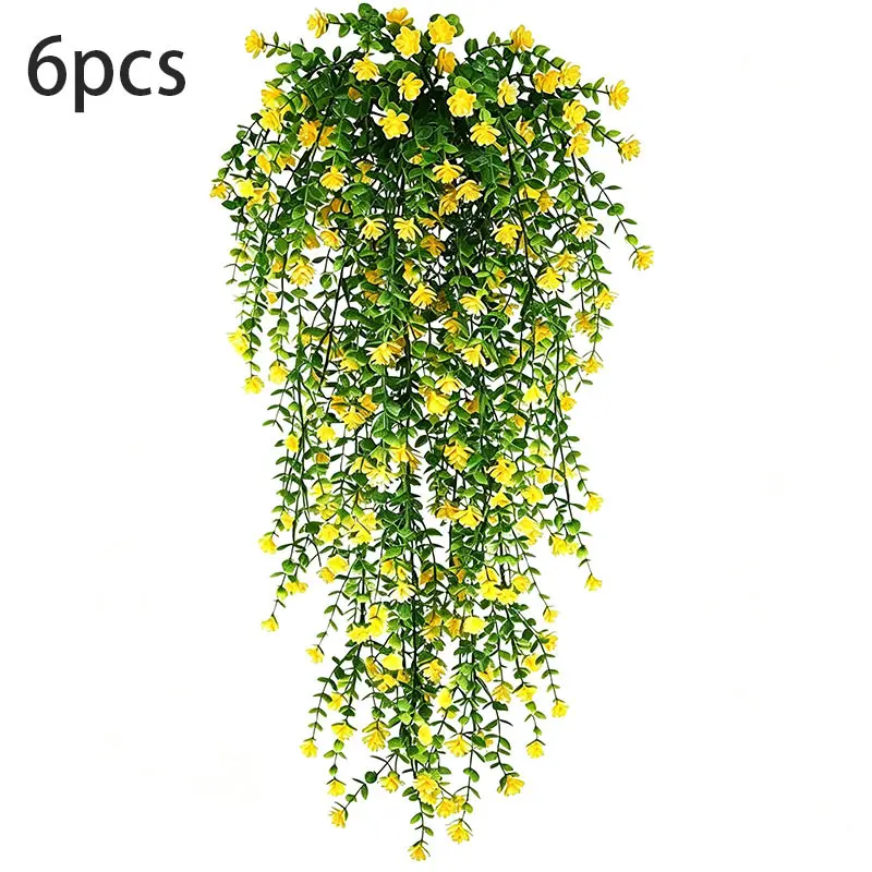 6-Piece Hanging Artificial Greenery Bouquet, UV-Resistant Plastic, Indoor/outdoor Decor, Wedding Festival Decoration, No Flower Pot Included