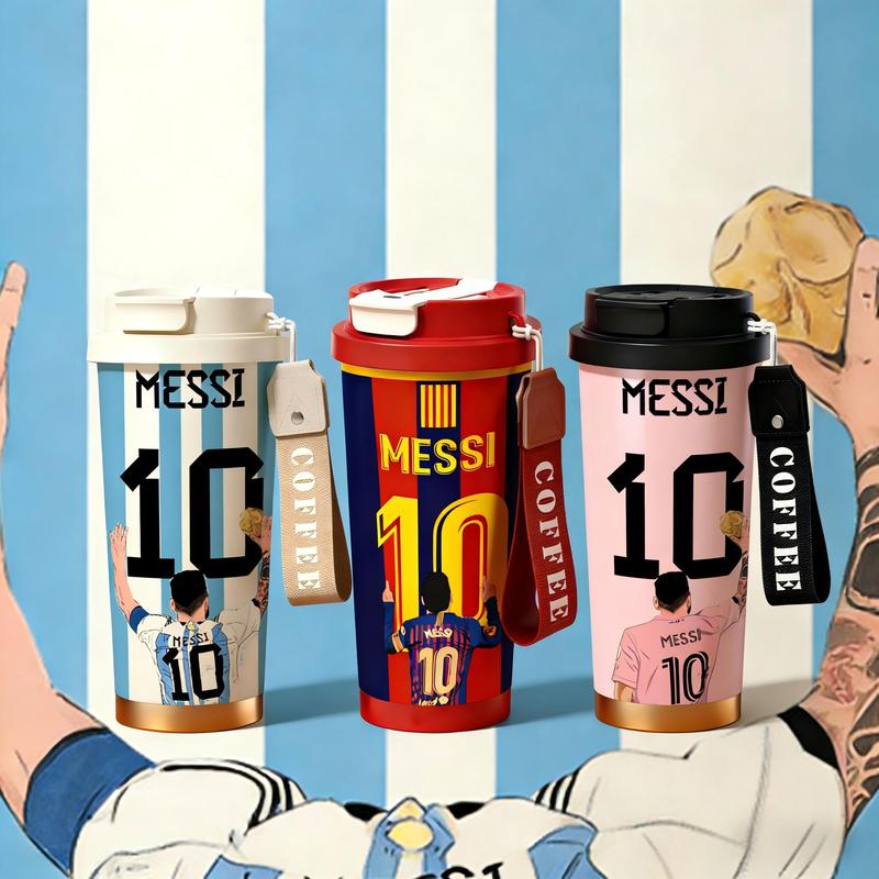 Auracup 18 oz Soccer Vacuum Tumbler, Messi 10 Design Double-Wall Stainless Steel Insulated Mug with Lid and Strap, Leak-Proof Skinny Thermal Cup for Hot and Cold Drinks, Football Fan Coffee Travel Mug #TOP PICKS