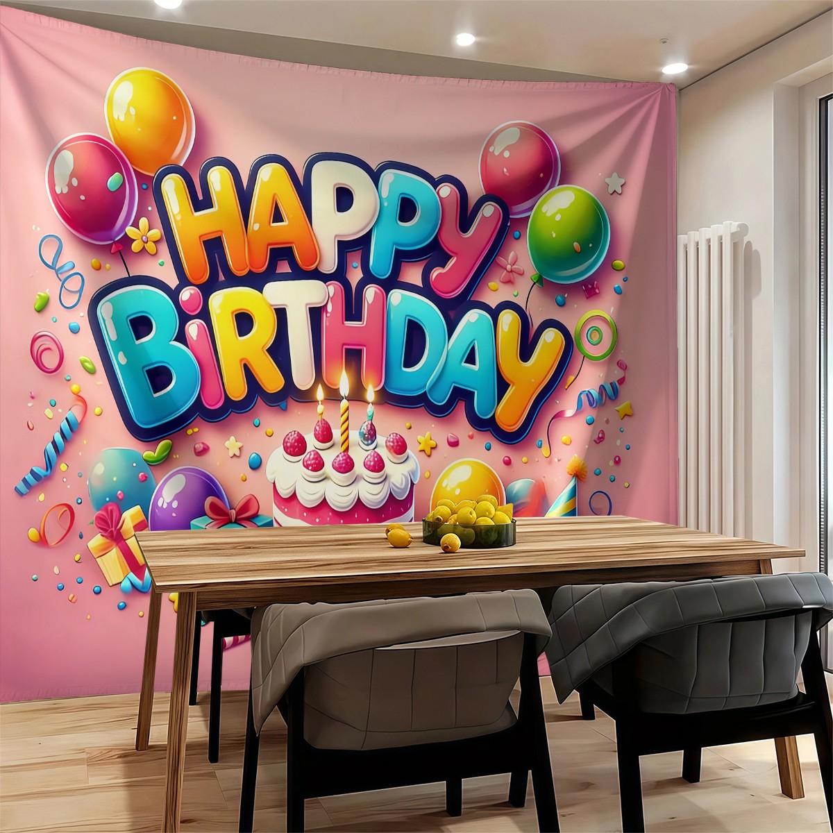 Joyful Birthday Party Theme Tapestry – Perfect Party Decor Gift ✨ Cake & Candy Print, Living Room Backdrop Decor, Maxes Out Birthday Gathering Vibe