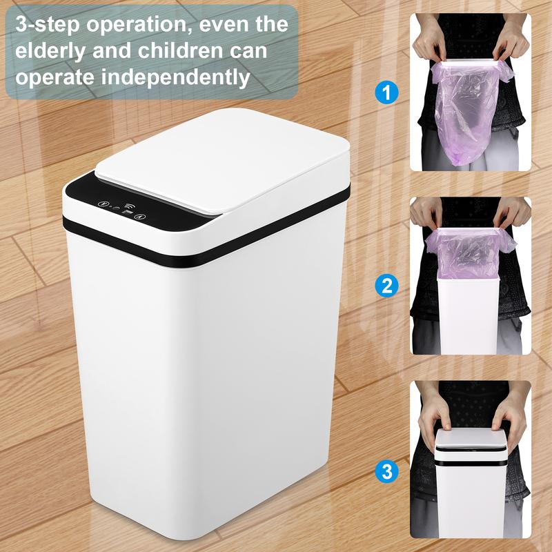 Automatic Touchless Garbage Can 12L Small Motion Sensor Smart Trash Bin for Bedroom Bathroom Office Living Room Kitchen Home Household Suppliers - Restroom